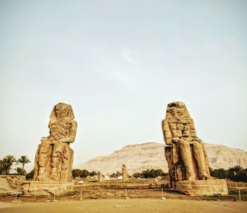 Colossi of Memnon statues at the Theban Necropolis near modern day Luxor